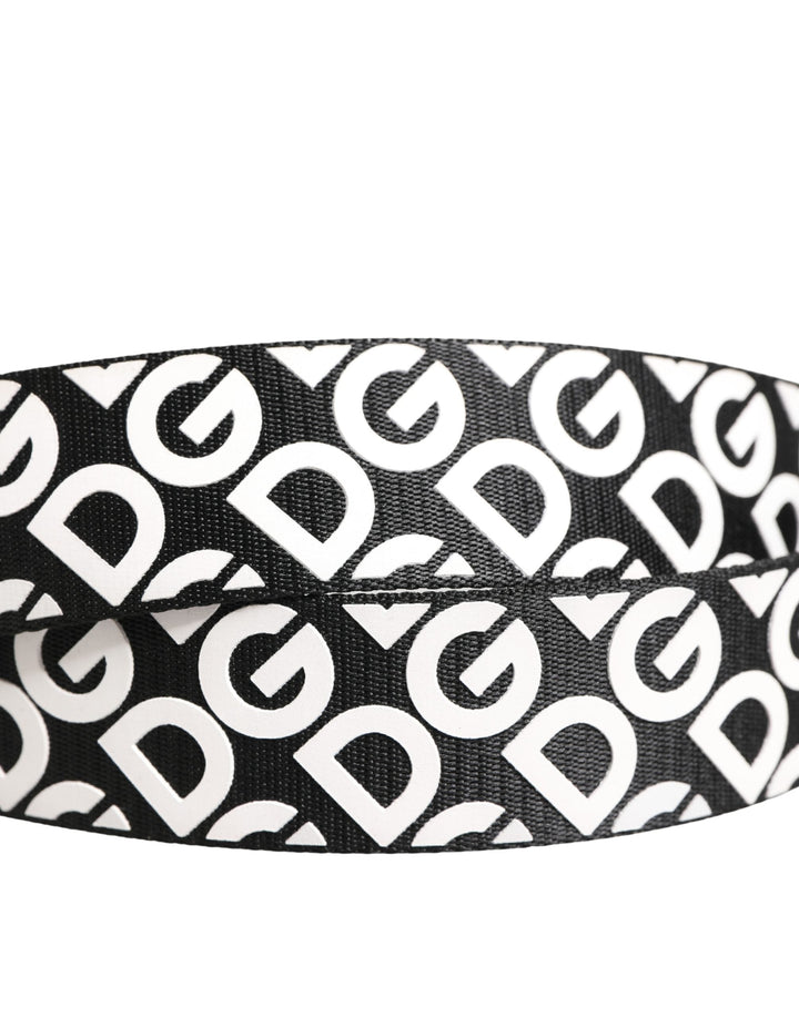 Dolce &amp; Gabbana White Black Logo Leather Metal Buckle Belt