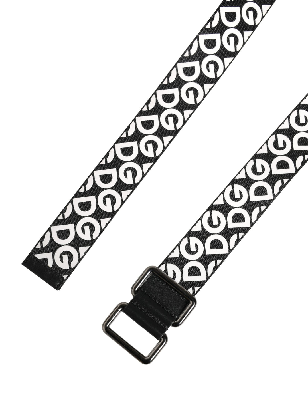 Dolce &amp; Gabbana White Black Logo Leather Metal Buckle Belt