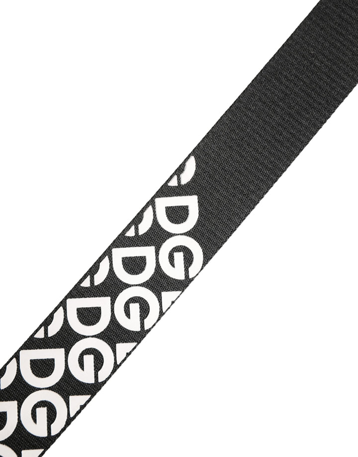 Dolce &amp; Gabbana White Black Logo Leather Metal Buckle Belt