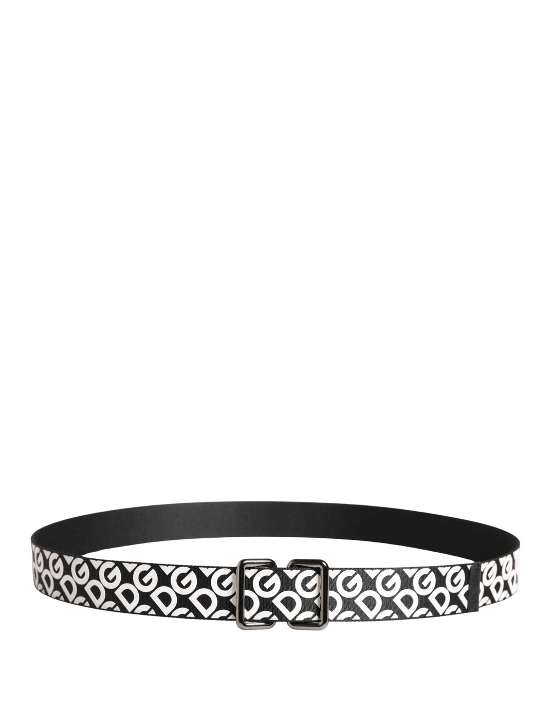 Dolce &amp; Gabbana White Black Logo Leather Metal Buckle Belt