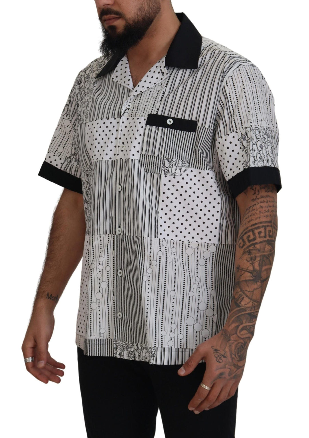 Dolce &amp; Gabbana White Black Patterned Button Down Shirt