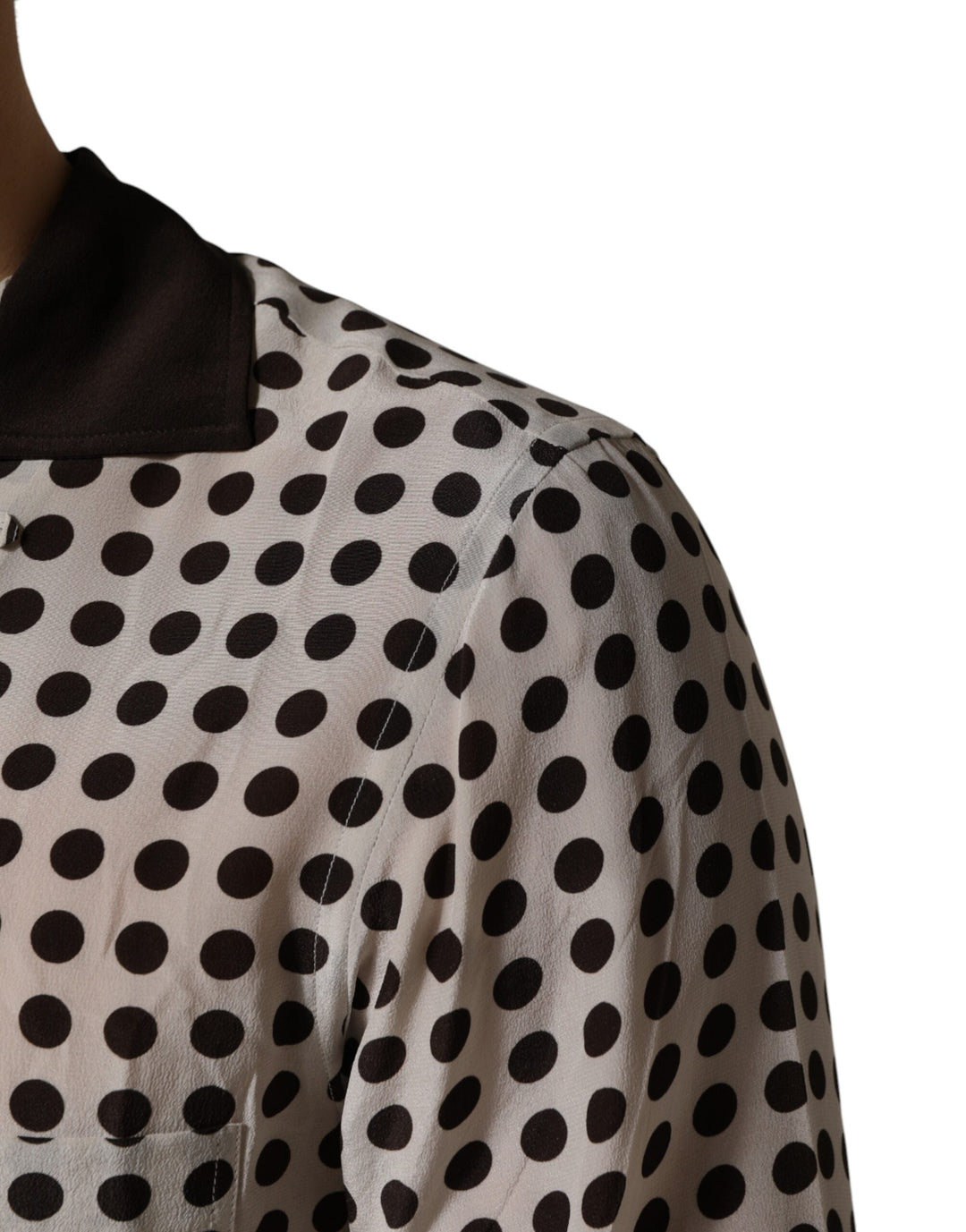 Men’s Dolce &amp; Gabbana White Black Polka Dot Silk Men Casual Shirt