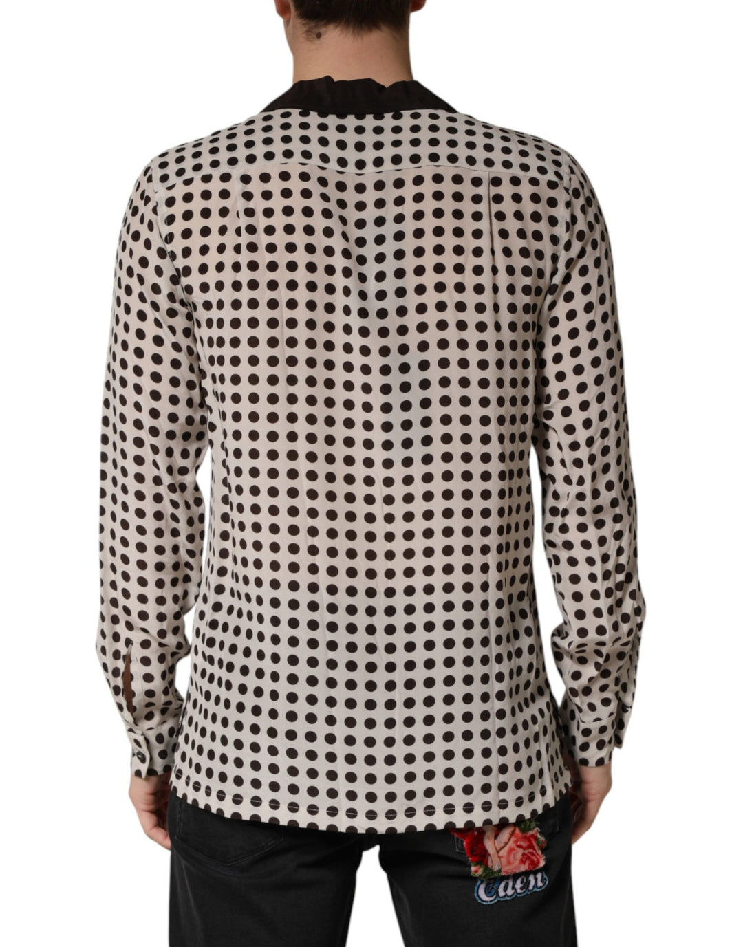 Men’s Dolce &amp; Gabbana White Black Polka Dot Silk Men Casual Shirt