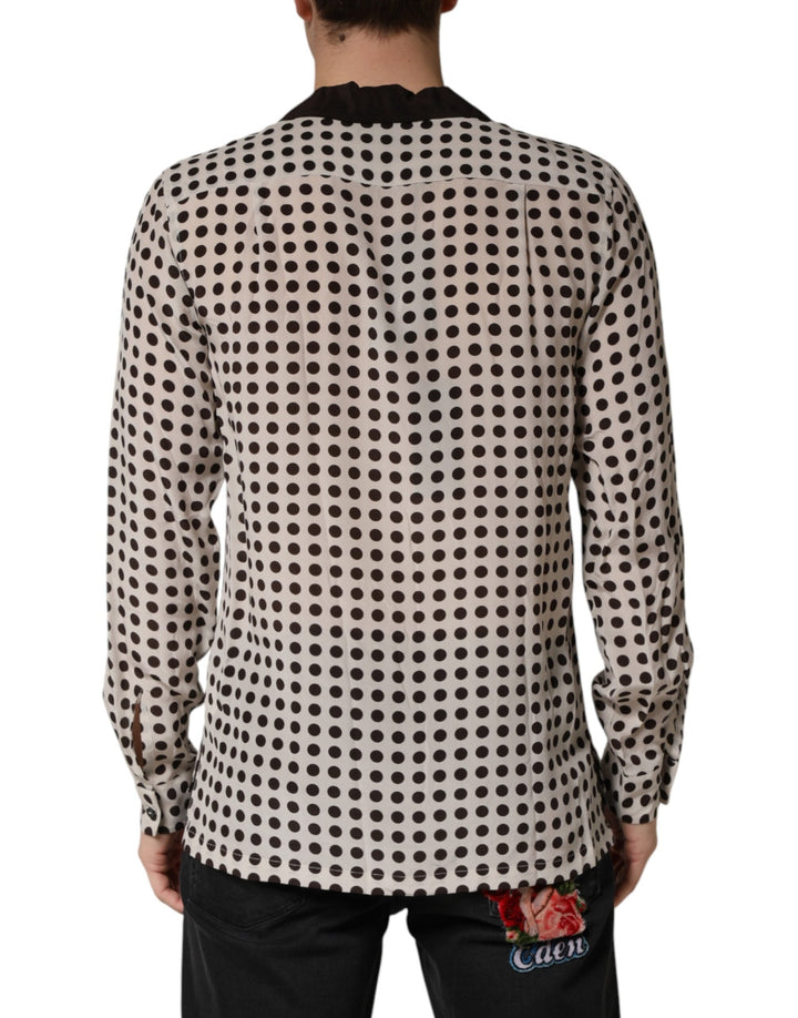 Men’s Dolce &amp; Gabbana White Black Polka Dot Silk Men Casual Shirt