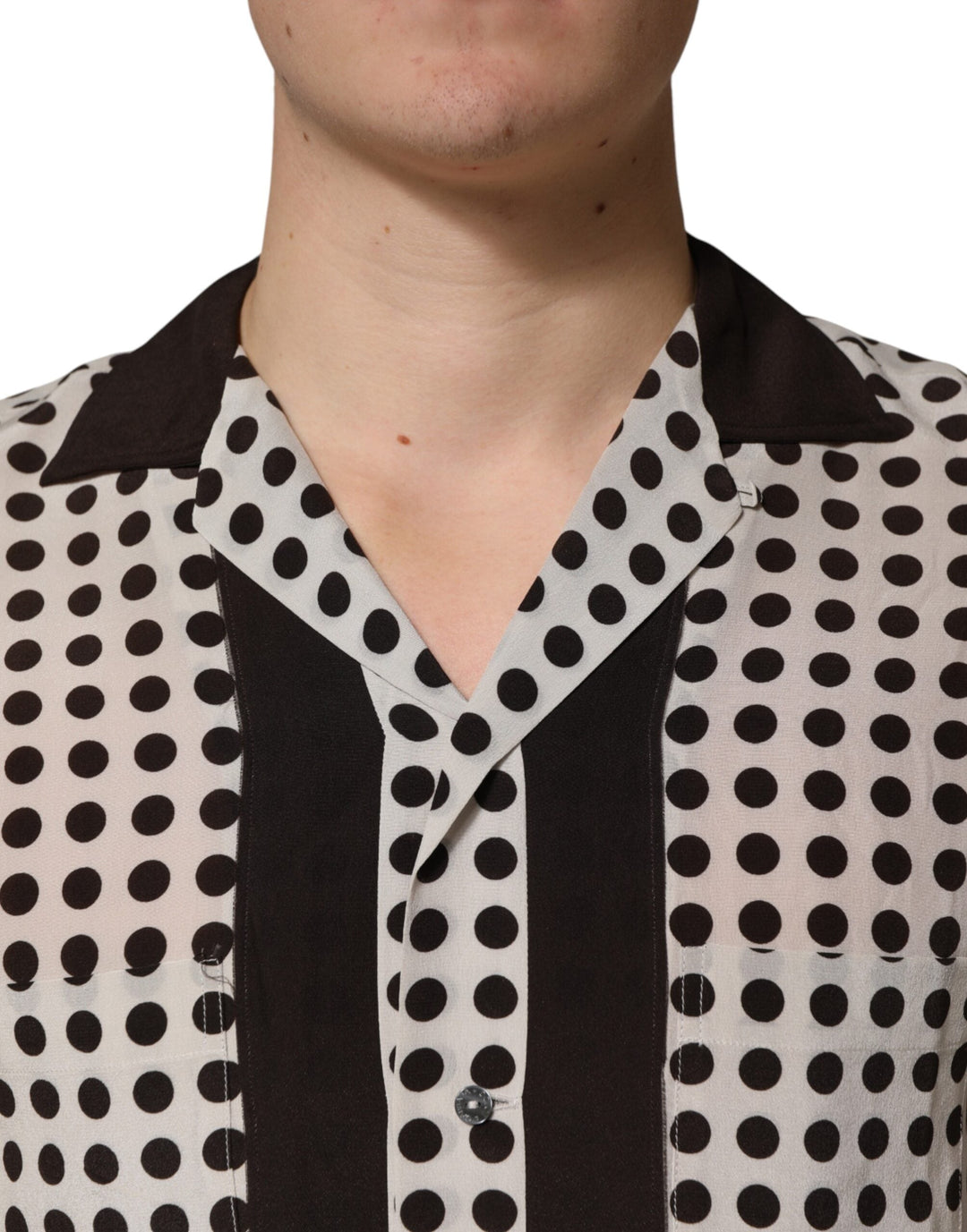 Men’s Dolce &amp; Gabbana White Black Polka Dot Silk Men Casual Shirt