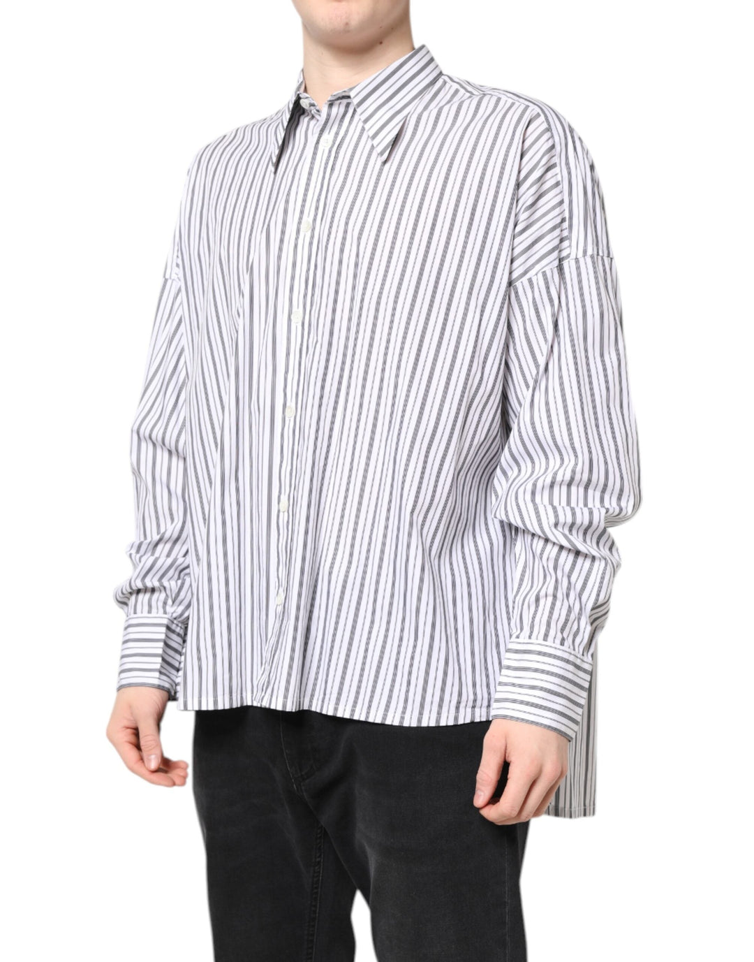 Dolce &amp; Gabbana White Black Stripe Button Down Casual Shirt
