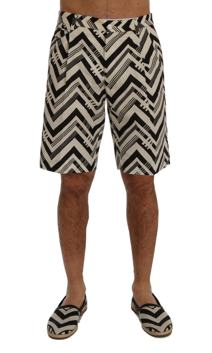 Men’s Dolce &amp; Gabbana White Black Striped Cotton Linen Shorts
