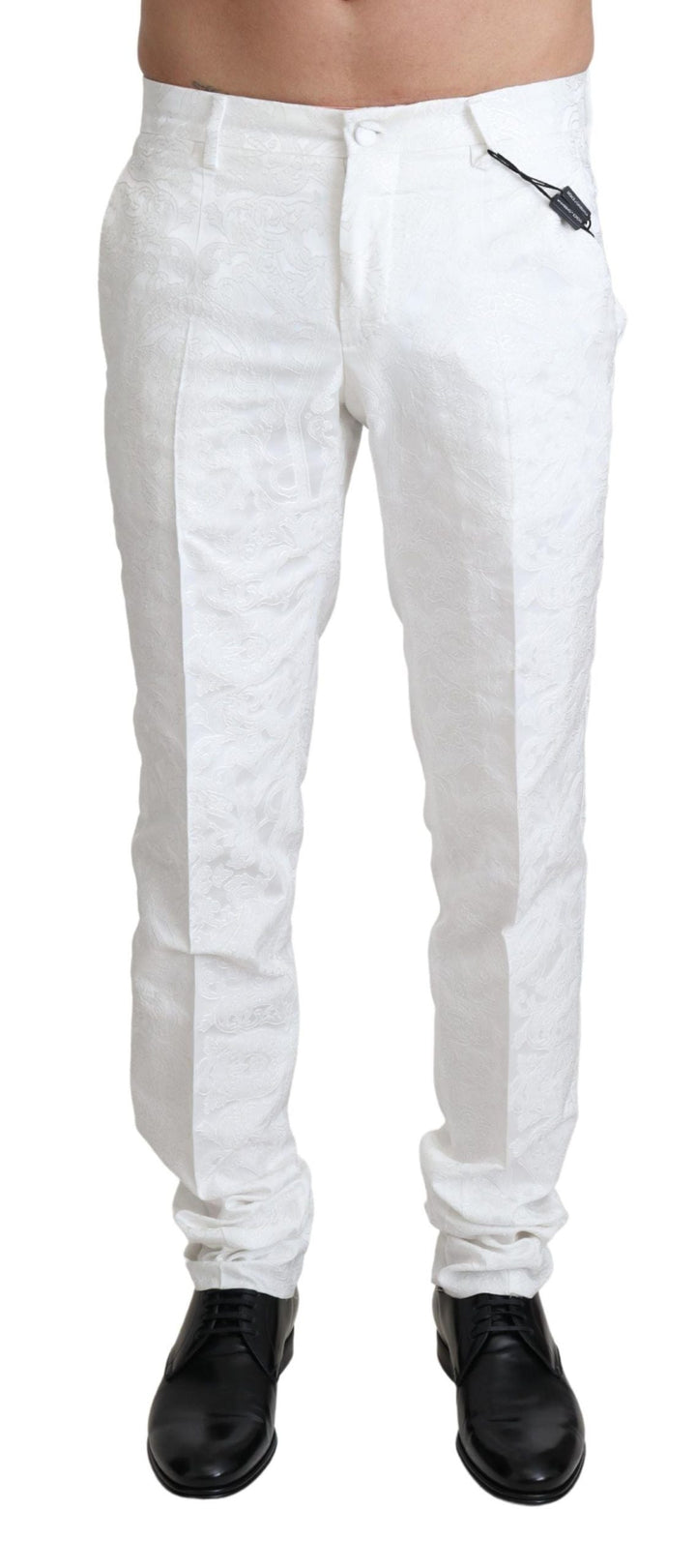 Men’s Dolce &amp; Gabbana White Brocade Jaquard Dress Trouser Pants