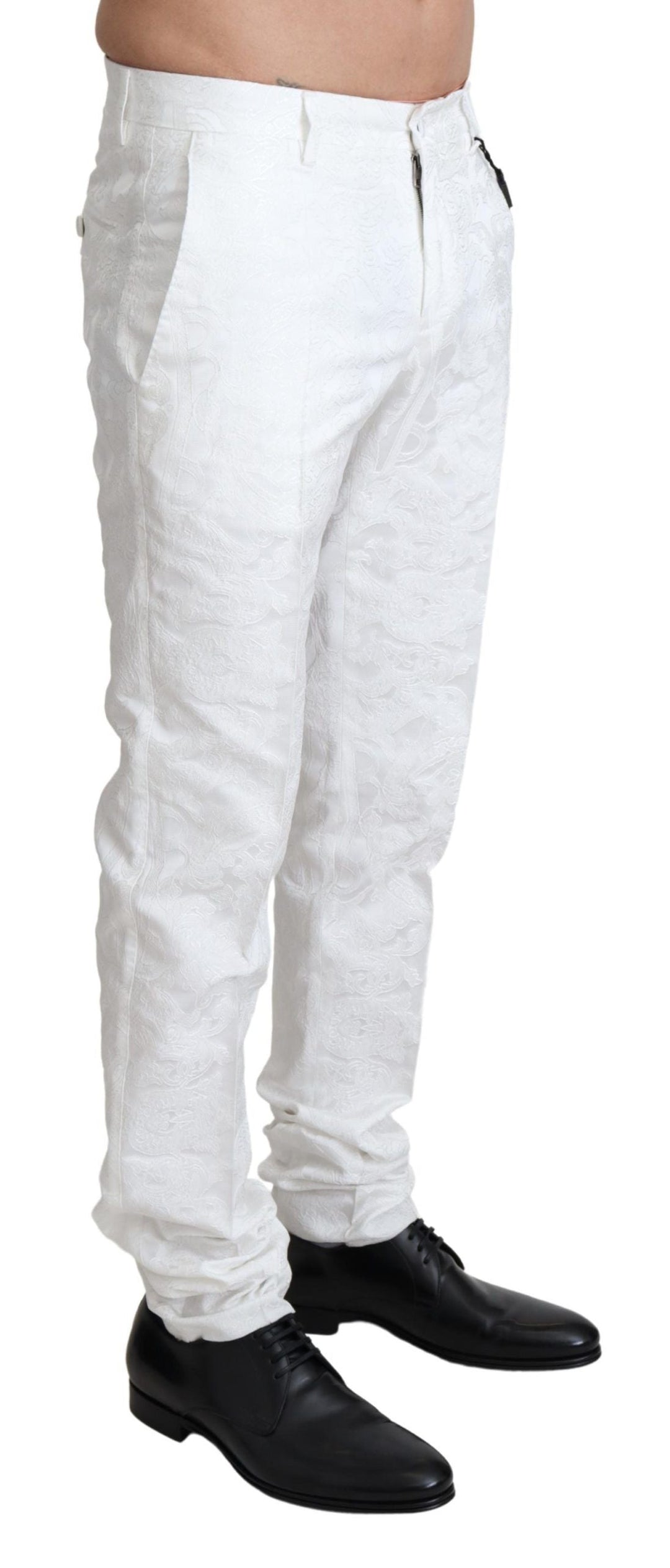 Men’s Dolce & Gabbana White Brocade Jaquard Dress Trouser Pants