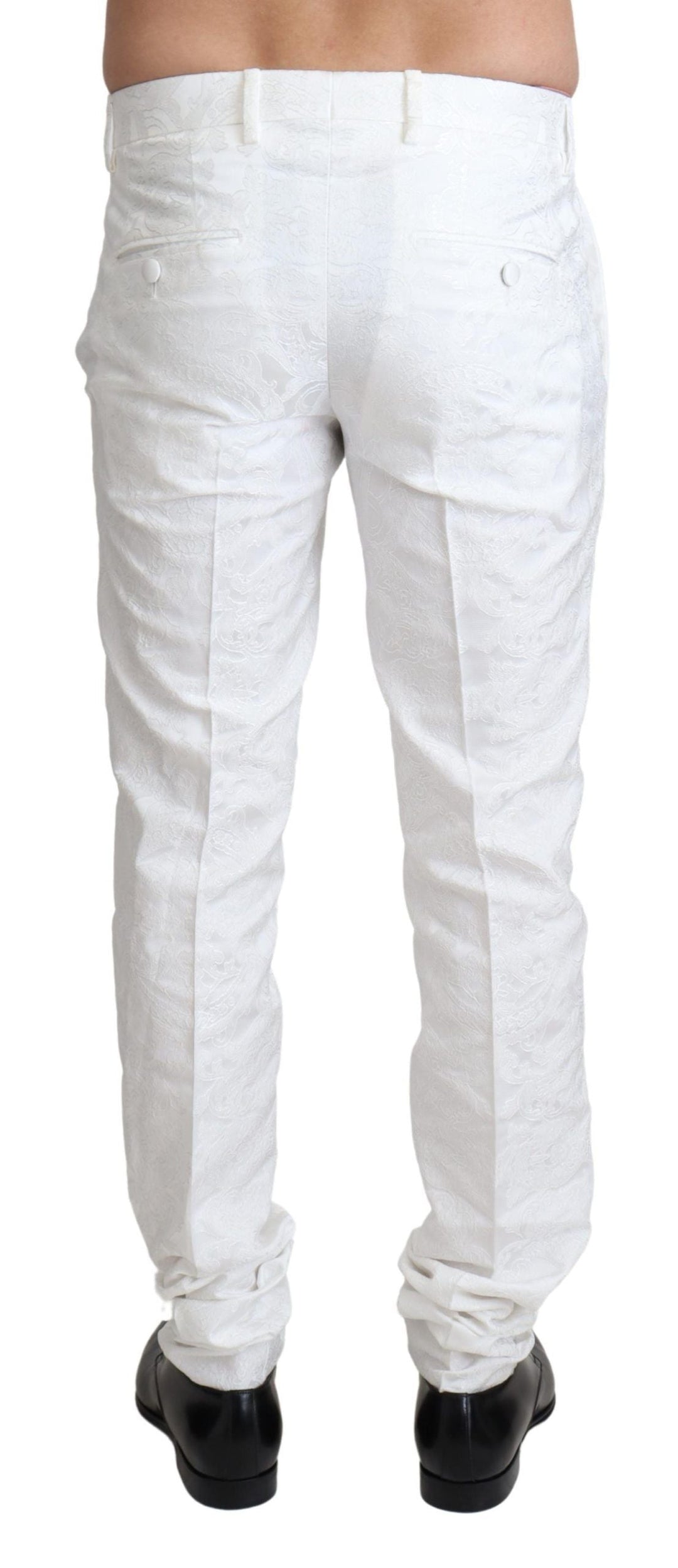 Men’s Dolce &amp; Gabbana White Brocade Jaquard Dress Trouser Pants