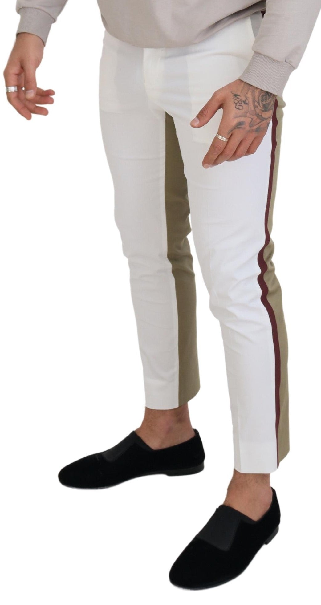 Men’s Dolce &amp; Gabbana White Brown Slim Fit Chino Pants