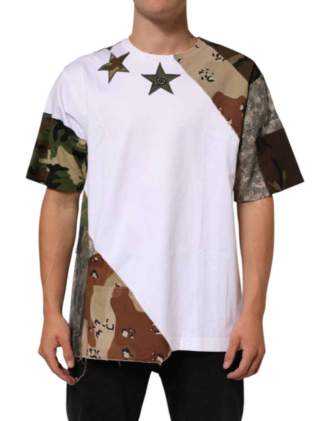 Dolce &amp; Gabbana White Camouflage Patckwork Men Cotton T-shirt
