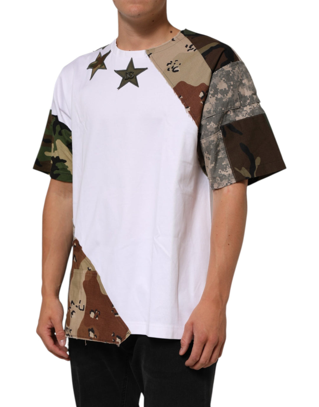 Dolce &amp; Gabbana White Camouflage Patckwork Men Cotton T-shirt