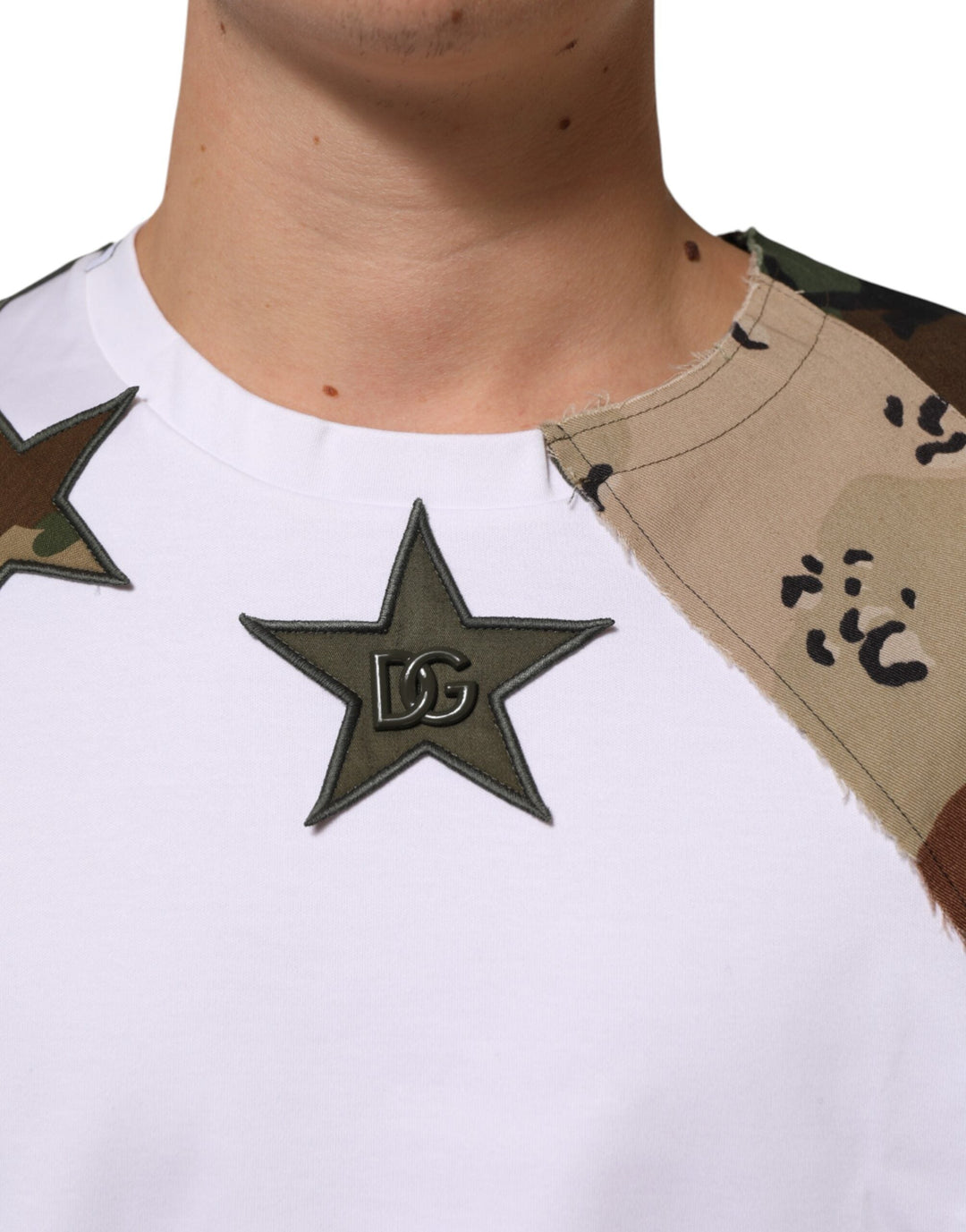 Dolce &amp; Gabbana White Camouflage Patckwork Men Cotton T-shirt