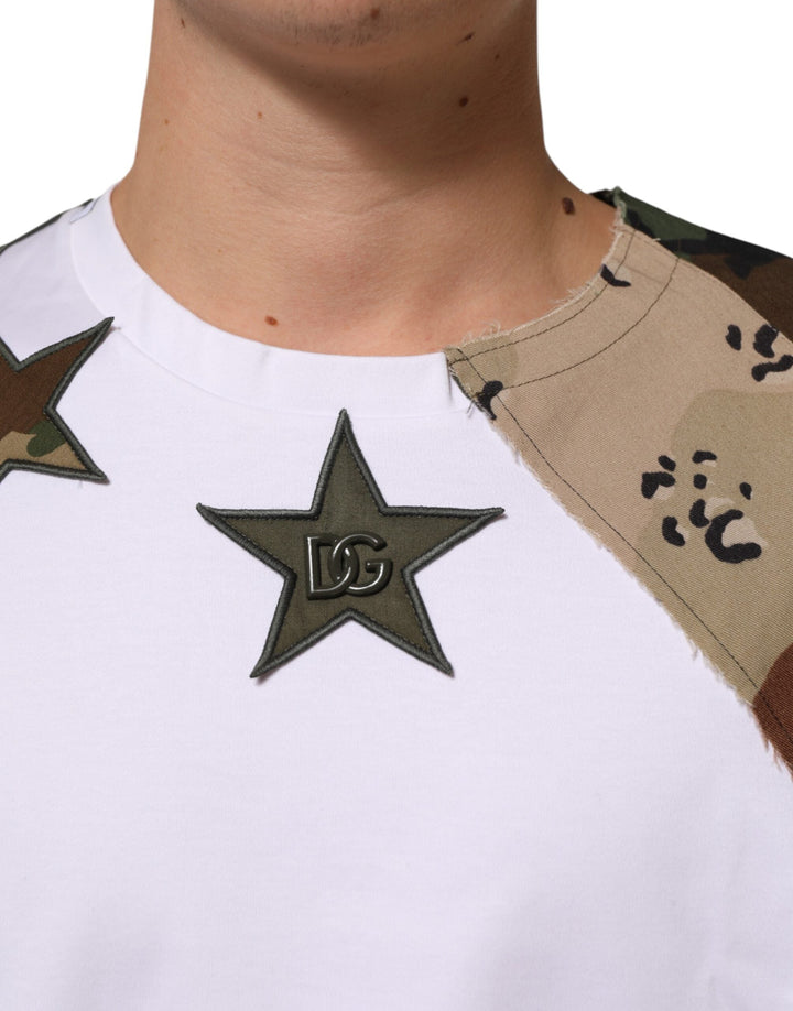 Dolce &amp; Gabbana White Camouflage Patckwork Men Cotton T-shirt