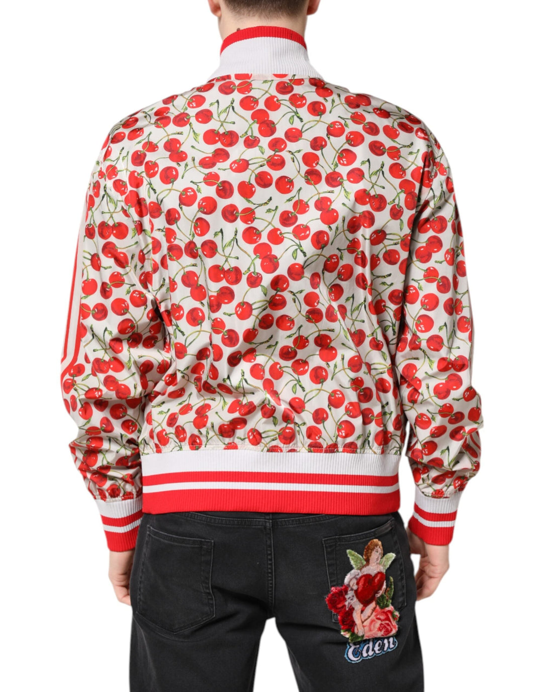 Men’s Dolce &amp; Gabbana White Cherry Print Full Zip Bomber Jacket