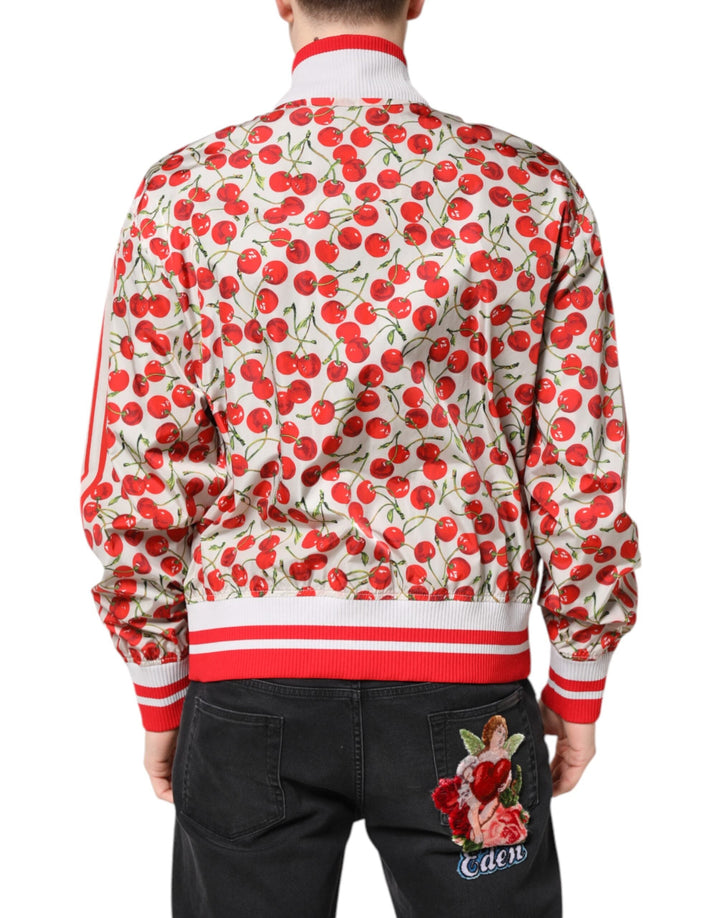 Men’s Dolce &amp; Gabbana White Cherry Print Full Zip Bomber Jacket