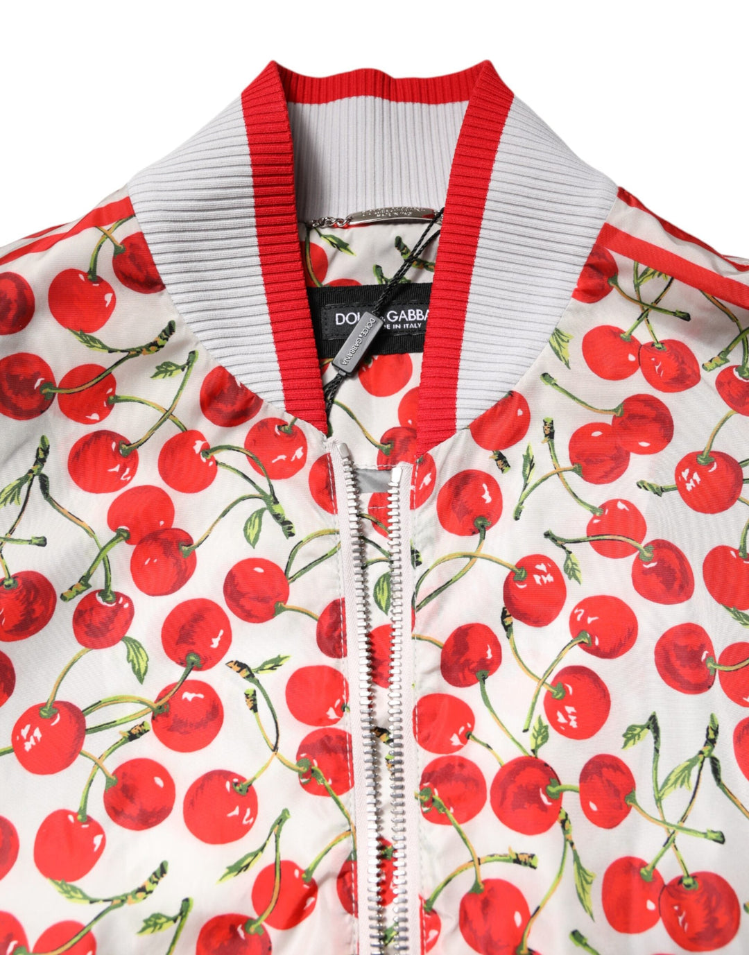 Men’s Dolce &amp; Gabbana White Cherry Print Full Zip Bomber Jacket