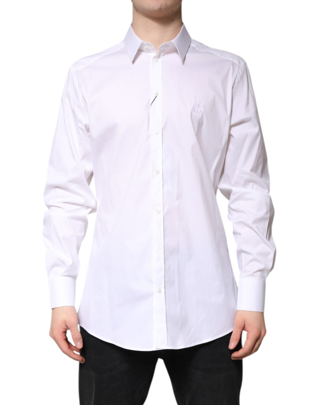 Men’s Dolce &amp; Gabbana White Cotton Collared Gold Formaldress Shirt