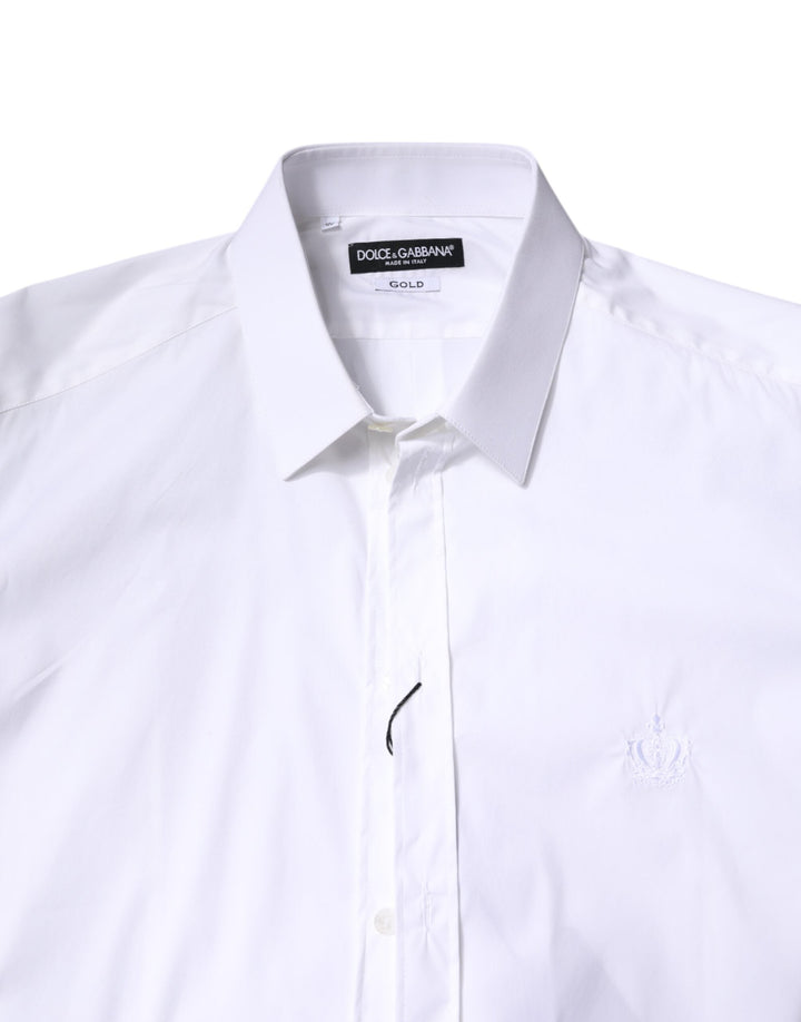 Men’s Dolce &amp; Gabbana White Cotton Collared Gold Formaldress Shirt