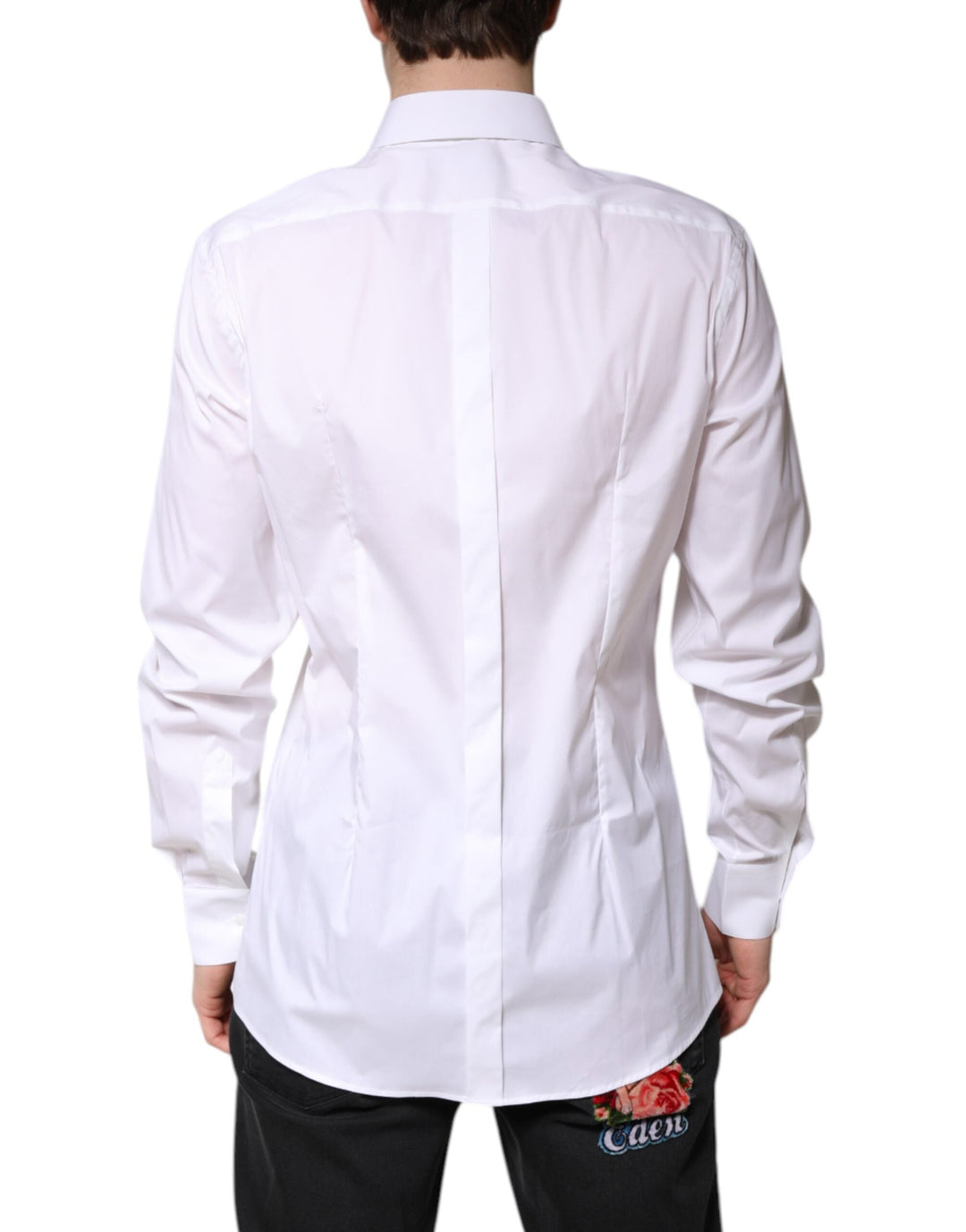 Men’s Dolce &amp; Gabbana White Cotton Collared Gold Formaldress Shirt