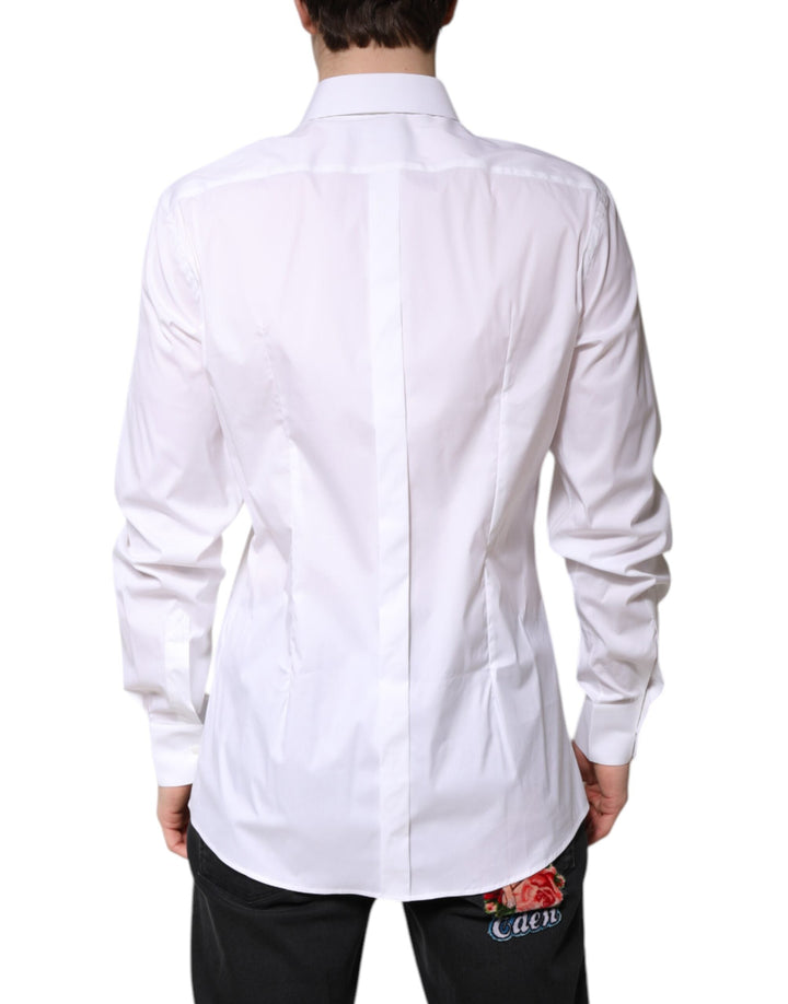 Men’s Dolce &amp; Gabbana White Cotton Collared Gold Formaldress Shirt