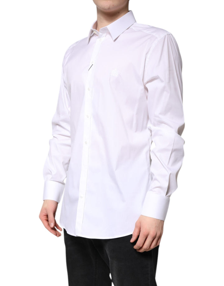 Men’s Dolce &amp; Gabbana White Cotton Collared Gold Formaldress Shirt