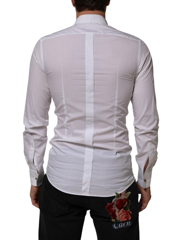 Dolce &amp; Gabbana White Cotton Collared Long Sleeve Gold Dress Shirt