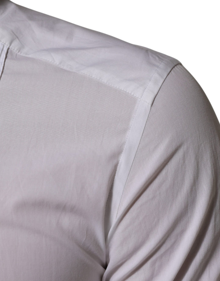 Men’s Dolce &amp; Gabbana White Cotton Collared Long Sleeve Gold Dress Shirt