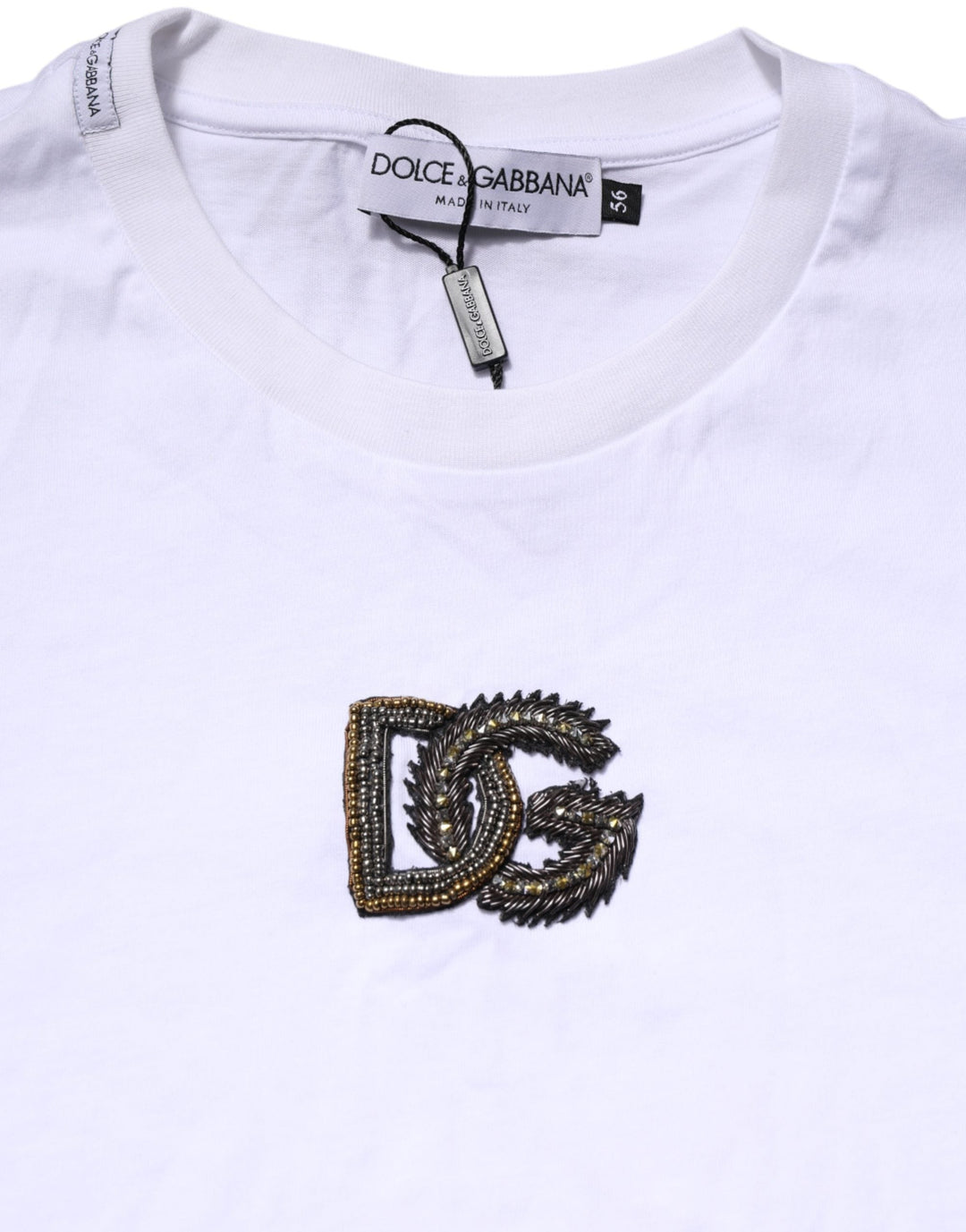 Dolce &amp; Gabbana White Cotton Dg Logo Embroidery Men T-shirt