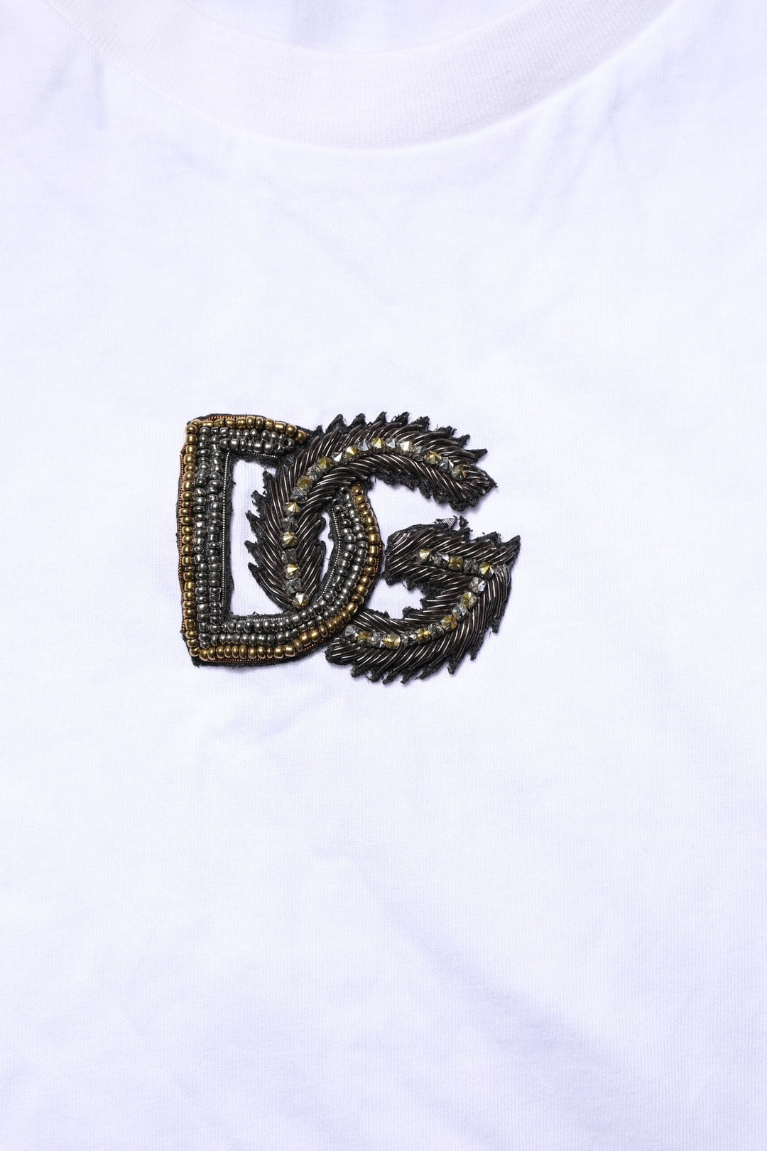Dolce &amp; Gabbana White Cotton Dg Logo Embroidery Men T-shirt