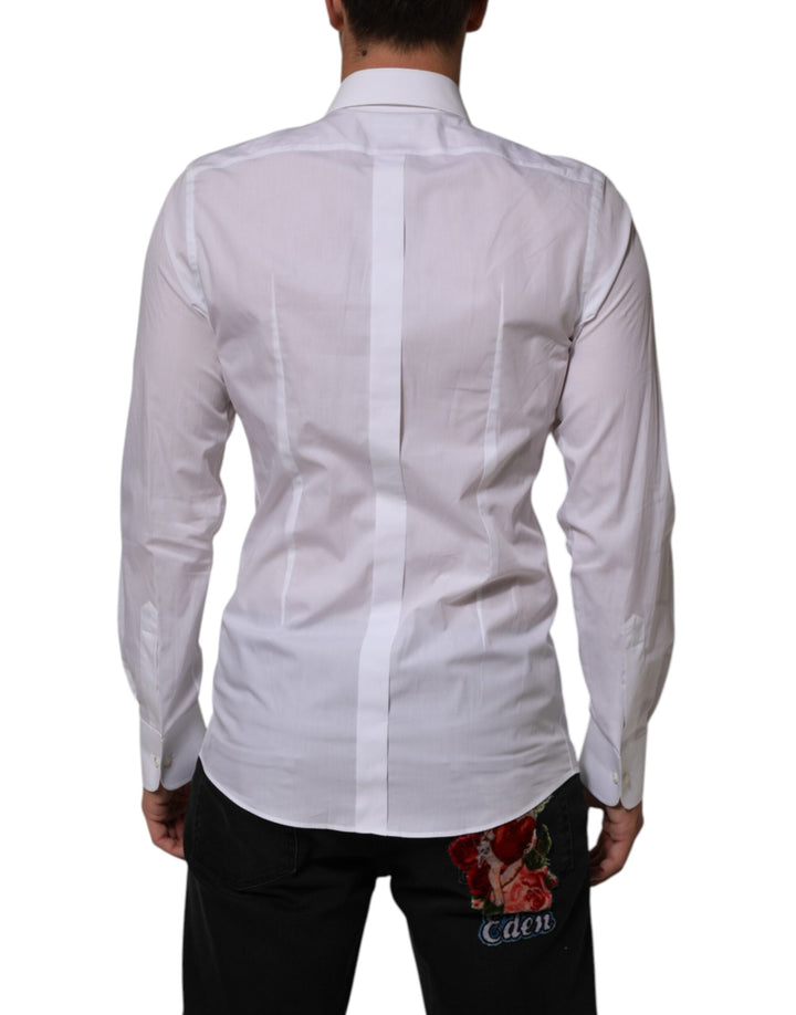Men’s Dolce &amp; Gabbana White Cotton Dg Logo Pearl Gold Formal Shirt