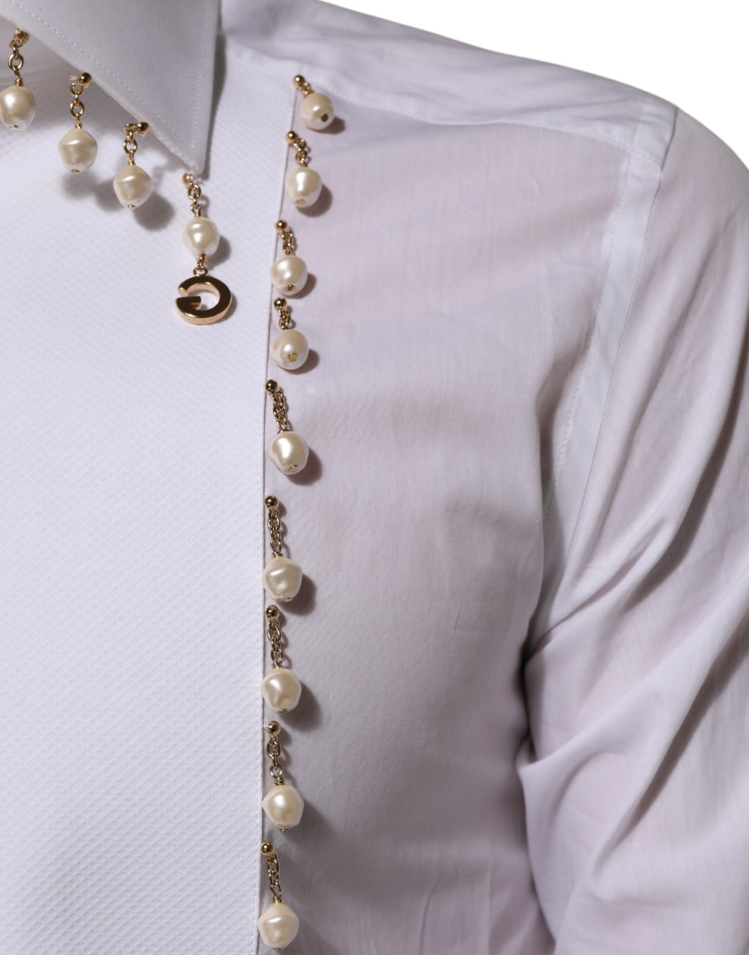 Men’s Dolce &amp; Gabbana White Cotton Dg Logo Pearl Gold Formal Shirt