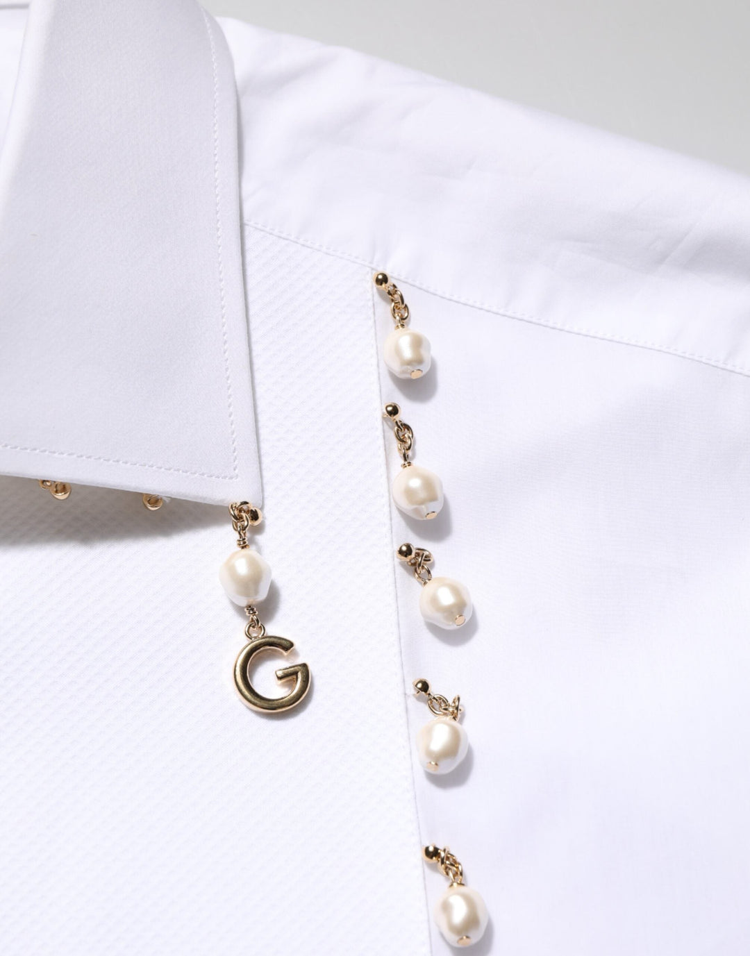 Men’s Dolce &amp; Gabbana White Cotton Dg Logo Pearl Gold Formal Shirt