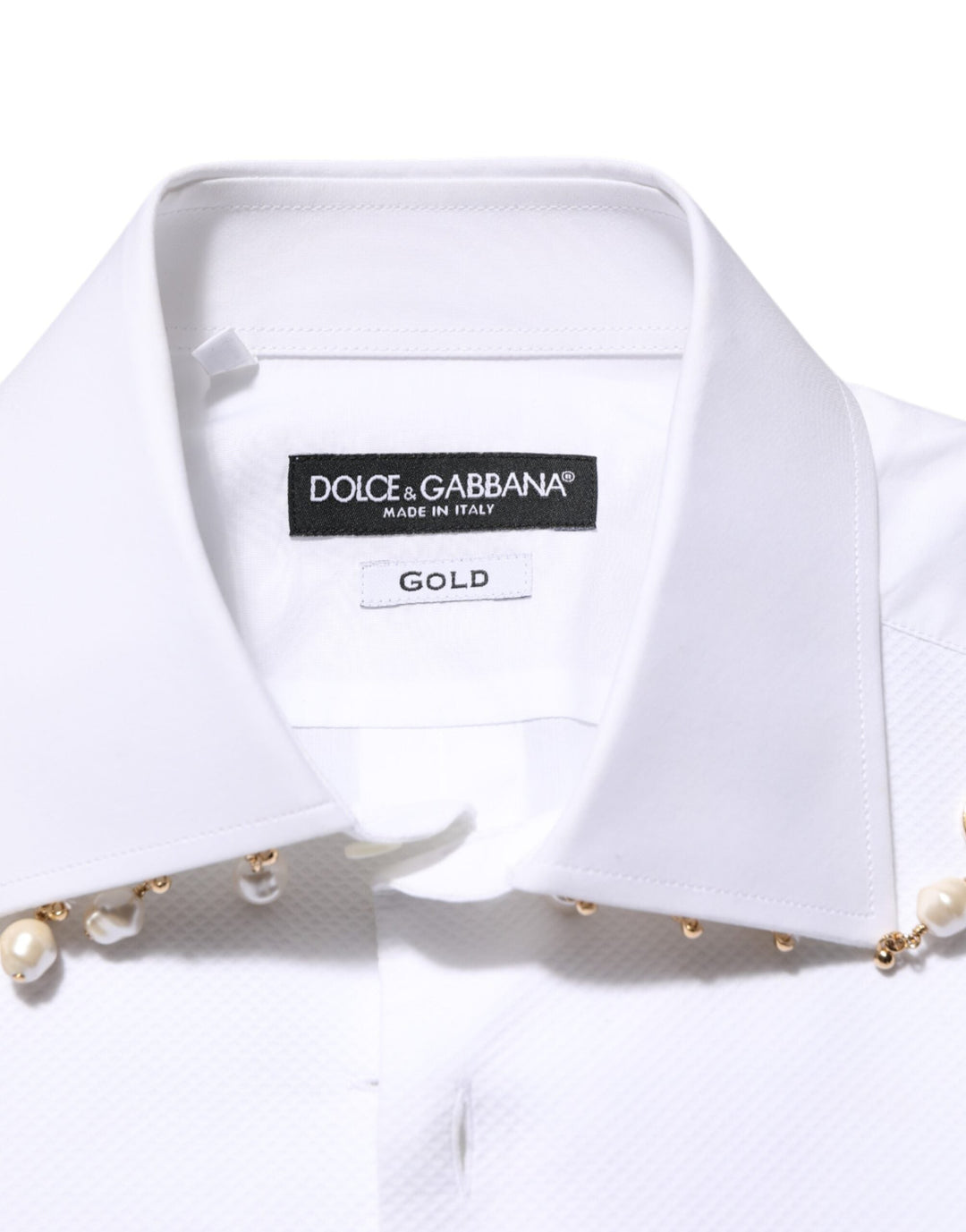 Men’s Dolce &amp; Gabbana White Cotton Dg Logo Pearl Gold Formal Shirt