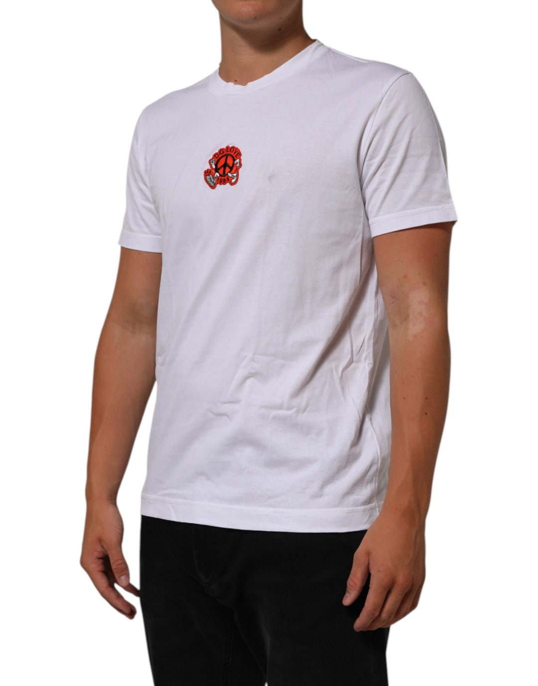 Dolce &amp; Gabbana White Cotton Dg Love Patch Crew Neck T-shirt
