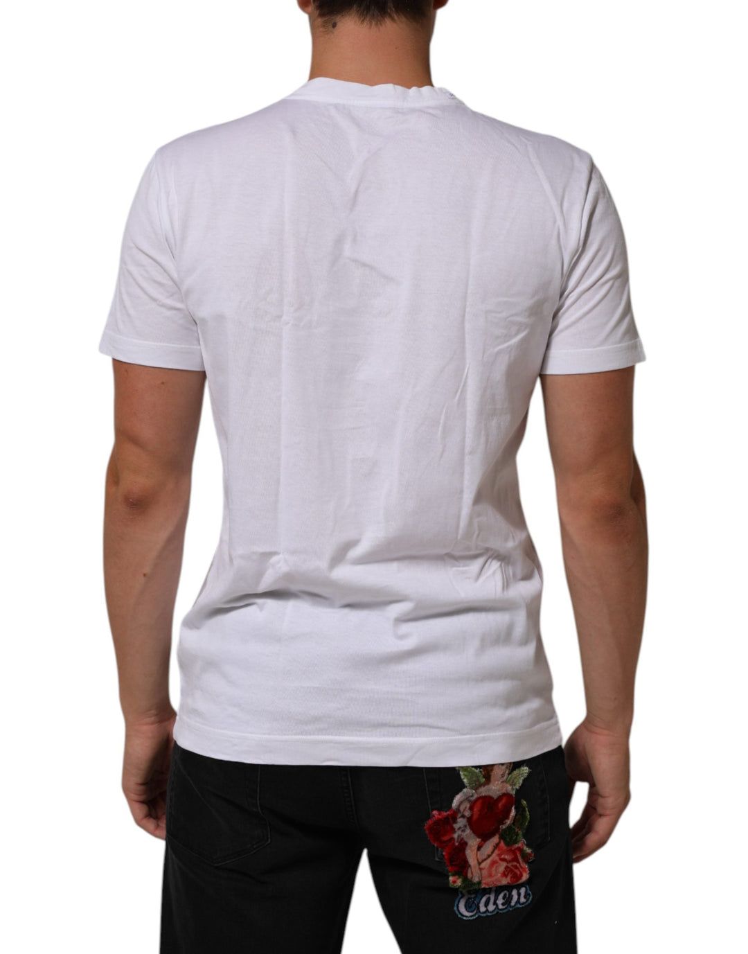 Dolce &amp; Gabbana White Cotton Dg Love Patch Crew Neck T-shirt