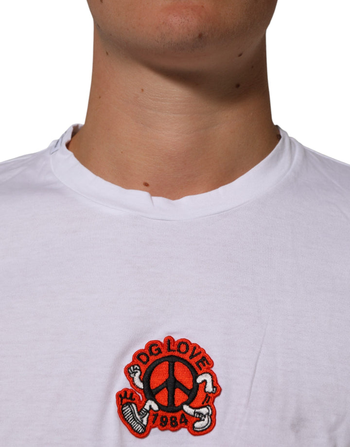 Dolce &amp; Gabbana White Cotton Dg Love Patch Crew Neck T-shirt