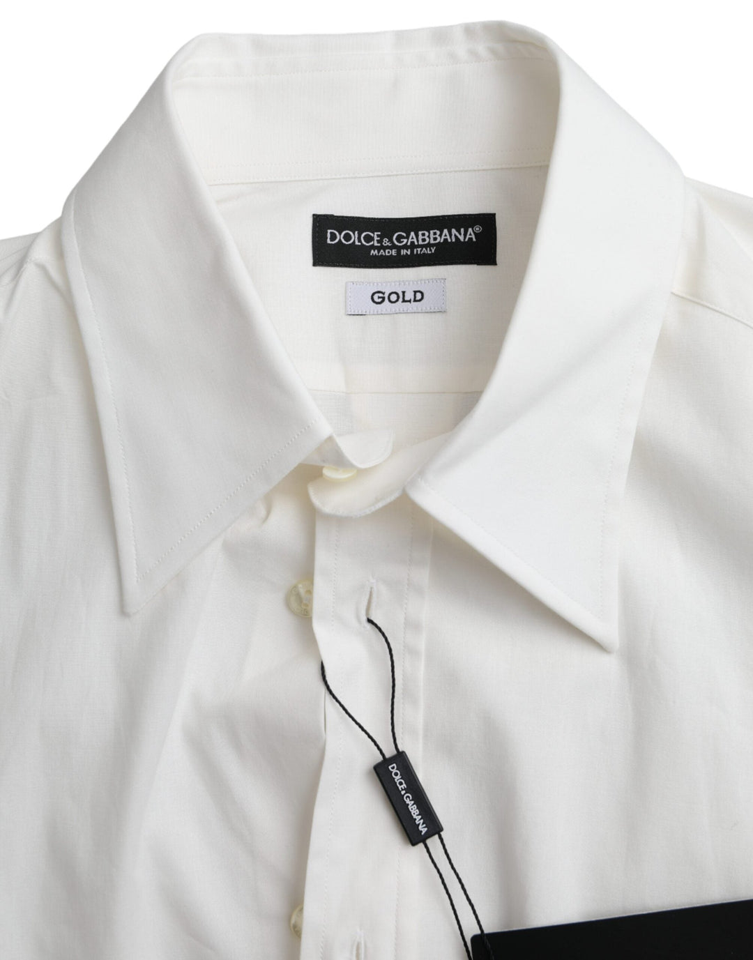 Dolce &amp; Gabbana White Cotton Dress Slim Fit Gold Shirt