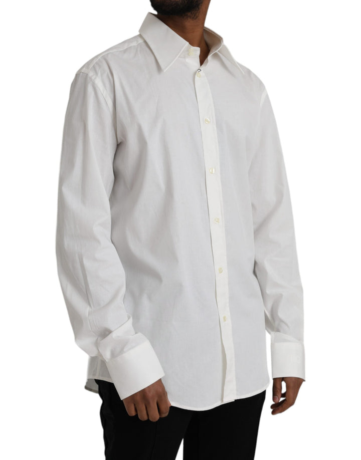 Men’s Dolce &amp; Gabbana White Cotton Dress Slim Fit Gold Shirt
