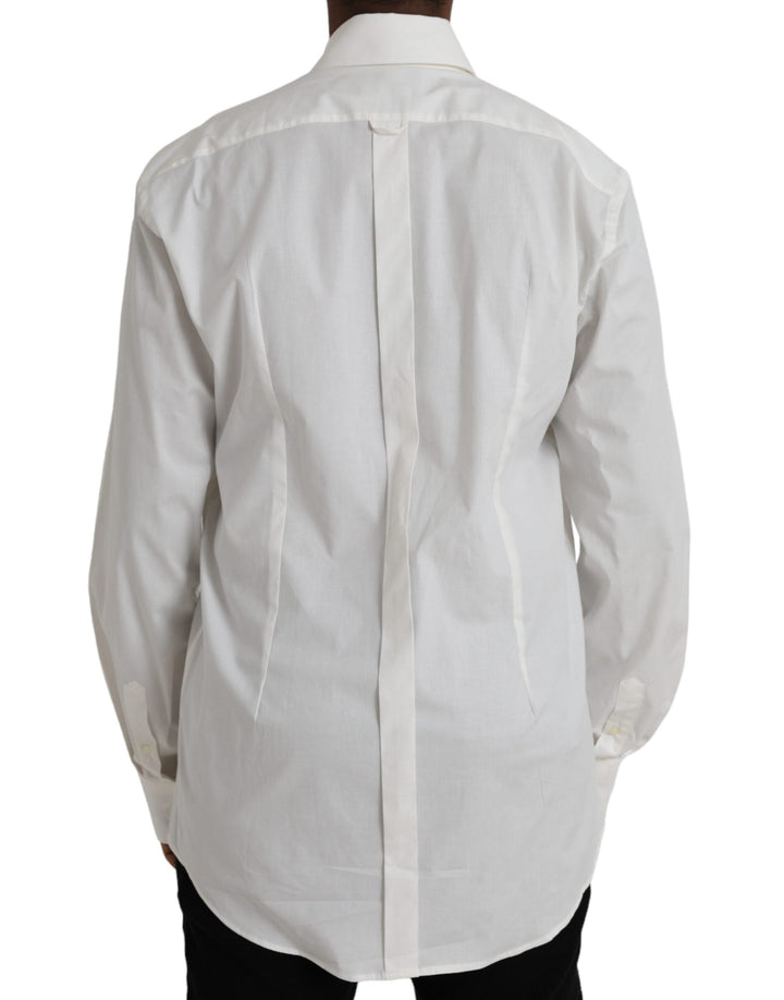 Dolce &amp; Gabbana White Cotton Dress Slim Fit Gold Shirt