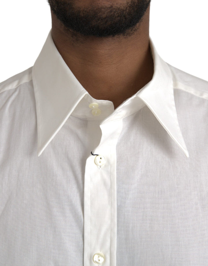 Dolce &amp; Gabbana White Cotton Dress Slim Fit Gold Shirt