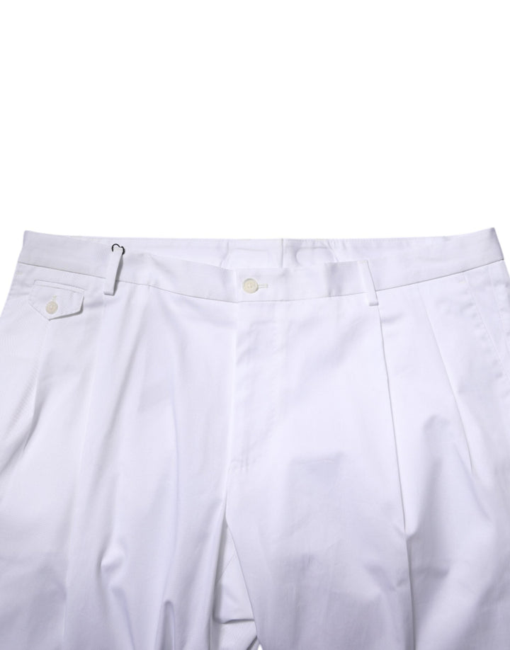 Men’s Dolce &amp; Gabbana White Cotton Dress Slim Formal Trouser Pants