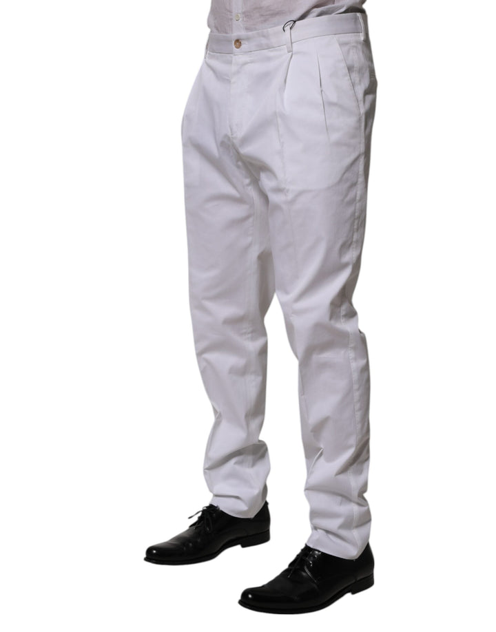 Men’s Dolce &amp; Gabbana White Cotton Dress Slim Formal Trouser Pants