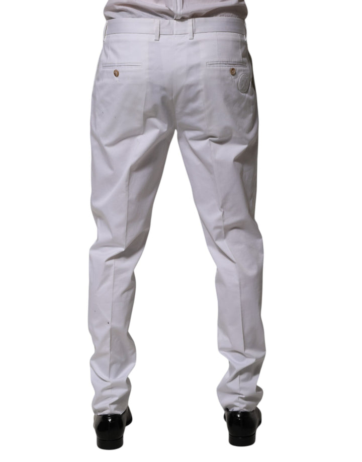 Men’s Dolce &amp; Gabbana White Cotton Dress Slim Formal Trouser Pants