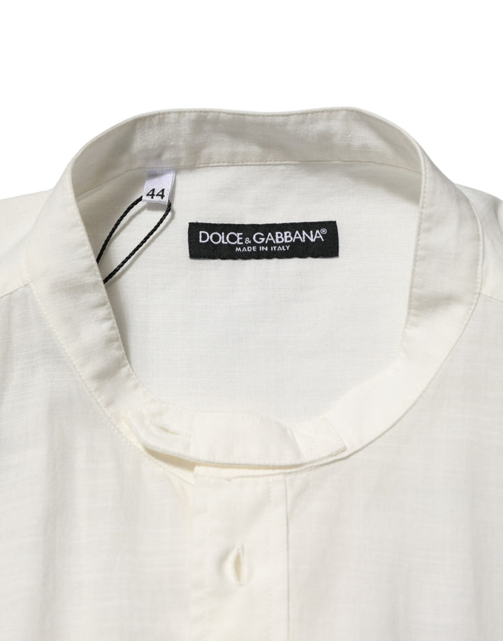 Dolce &amp; Gabbana White Cotton Floral Print Button Down Shirt