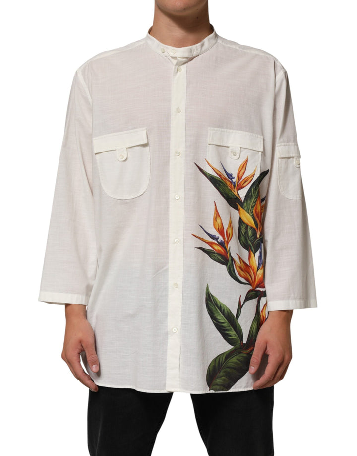 Dolce &amp; Gabbana White Cotton Floral Print Button Down Shirt
