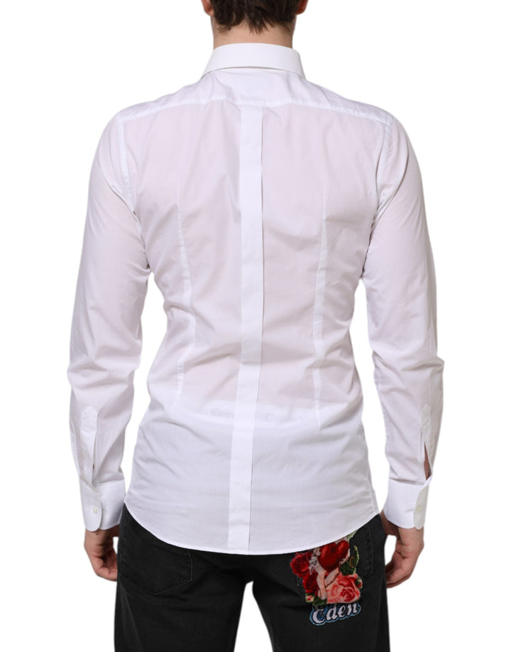 Dolce &amp; Gabbana White Cotton Gold Bib Poplin Formal Shirt