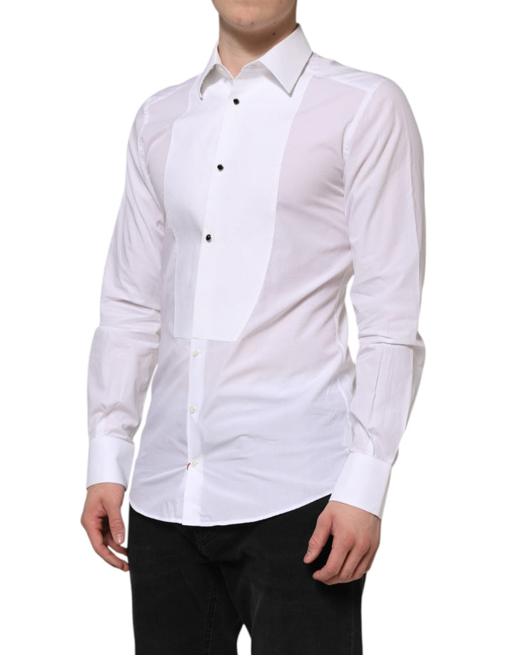 Dolce &amp; Gabbana White Cotton Gold Bib Poplin Formal Shirt