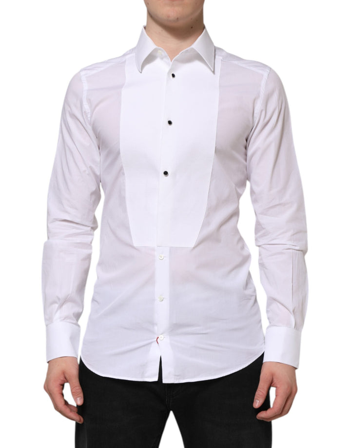 Dolce &amp; Gabbana White Cotton Gold Bib Poplin Formal Shirt
